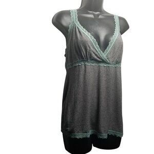 Women's Lace Trim Green Black Y2K 90s Babydoll Dainty Hippie Top Sz L
